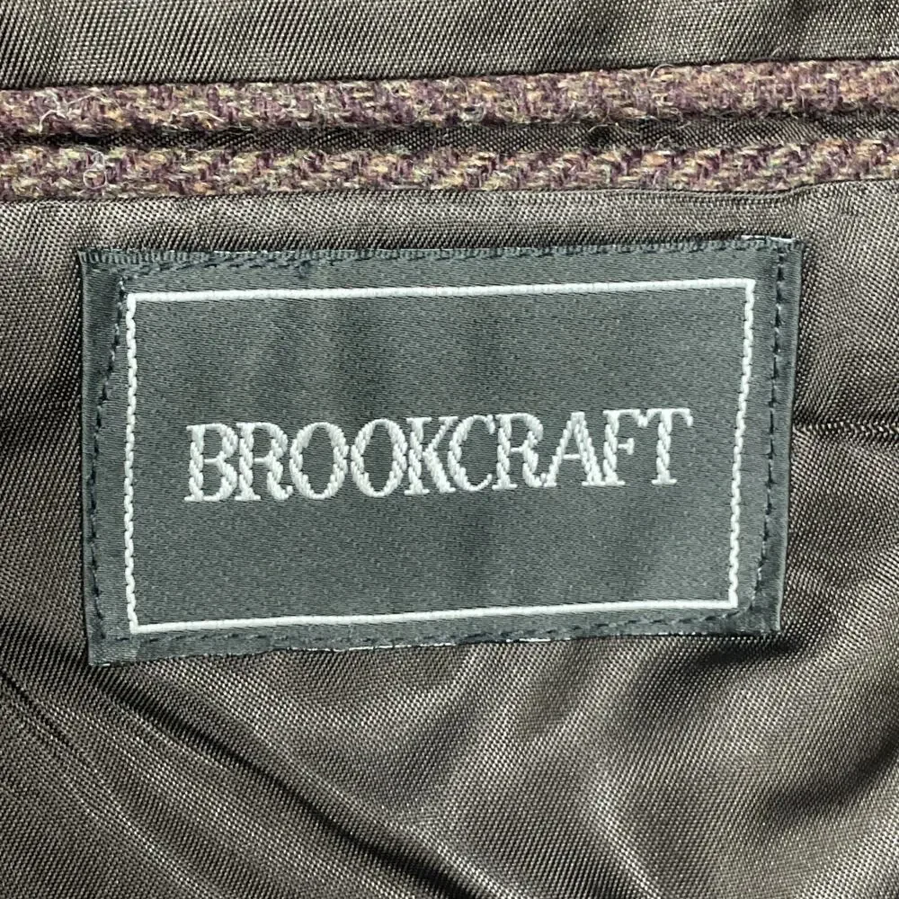 Brookcraft Mens Tweed Sport Coat Blazer Maroon Herringbone USA 46R Wool Look